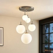 Lindby lampada a sospensione Heleska, bianco, vetro, a 5 luci, Ø 50 cm