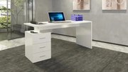 Scrivania New Selina da 160 cm in Legno massello con 3 cassetti - design moderno, Bianco lucido