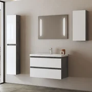 Mobile sospeso 2 cassetti 82 cm con lavabo specchio LED GRACE4 Lamiera ossidata