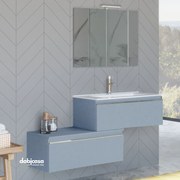 Mobile Bagno "Shanti" Sospeso Sfalsato a Cassettoni 80cm Blu Pastello Opaco