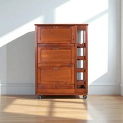 Carrello mobiletto con ante a ribalta e portabottiglie in legno NOCE