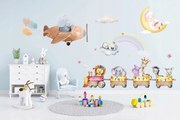 Simpatico adesivo per bambini sul muro - animali in un treno 80 x 160 cm 60 x 120 cm