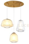 Sospensione ottone sat. 3 luci tonda vetri alpha am + beta am + gam...