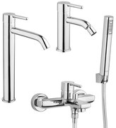 Set miscelatori lavabo alto + bidet + gruppo vasca Jacuzzi | rubinetteria Sunset ottone cromato per piletta click clack