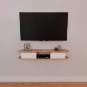 Mobile TV Sospeso 120x20x18 cm 2 Ante E Vano A Giorno Omega Rovere E Bianco