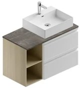 Mobile da bagno sotto lavabo Pull bianco-natura/grey opaco L 90 x H 56 x P 46 cm 2 cassetti, lavabo non incluso