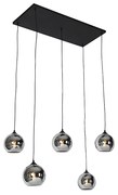 Lampadario Art Déco nero con vetro fumé 5 luci - Wallace