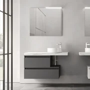 Mobile Bagno Sospeso Sfalsato 100 Cm Due Cassetti Specchio Con Illuminazione Led Savini "Ninfa"
