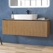 Kamalu - mobile bagno sospeso 120cm rovere effetto cannettato kds-120p