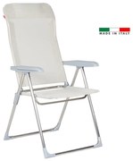 Sedia a sdraio da giardino in alluminio con braccioli pieghevole Relax FIAM, seduta in textilene beige e bianco