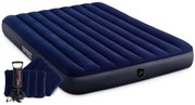 64765 - Materasso Gonfiabile Classic Downy Matrimoniale, Due Cuscini e Pompa Manuale, pvc, Blu, 152x203x25 cm - Intex