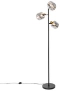 Lampada da terra nera con oro e vetro fumé 3 luci - Zuzanna