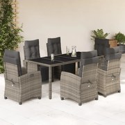 Set da pranzo da giardino 7 pz con cuscini in polyrattan grigio