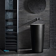 Lavabo Freestanding "Marmoareado" In Ceramica Finitura Bianco Opaco/Nero Opaco