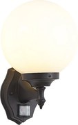 Lampada da parete classica da esterno nera con vetro opale IP44 con sensore di movimento - Champs