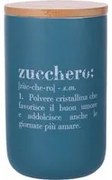 Barattolo zucchero scritta blu con coperchio bambù Victionary