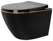 Vaso WC sospeso Rea CARLO Mini Rimless Duroplast Flat Black Gold Edge