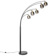 Lampada da terra nera con oro e vetro fumé 5 luci - Zuzanna