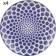 Set 4 piatti piani geometria fiori blu porcellana Hanami