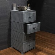 Cassettiera grigia con design in rattan e 4 cassetti