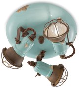 Plafoniera Vintage Loft Ferro E Ceramica Con Rete Azzurro 3 Luci E14