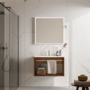 Mobile Bagno Sospeso 80 Cm Un Cassetto Specchio Con Illuminazione Led Vano a Giorno Artesi "KA13" Noce Bohème