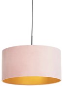 Lampada a sospensione con paralume in velluto rosa con oro 50 cm - Combi