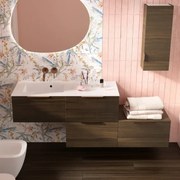 Pensile bagno Neo noce in vetro SENSEA, 1 anta apertura da sinistra P 17 x L 30 x H 75 cm