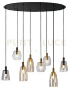 Pendente multi-goccia divine 8lt - metallo nero e vetro colorato