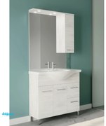 Mobile Bagno A Terra "Rubino" Da 85 Cm Composto Da Due Ante E Due Cassetti Lavabo E Specchio Con Pensile Finitura Rovere Bianco