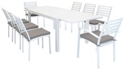 DEXTER - set tavolo in alluminio cm 160/240 x 90 x 75 h con 6 sedie e 2 poltrone Dexter