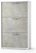 Scarpiera salvaspazio con tre ante a ribalta in legno bianco / cemento H 112 cm