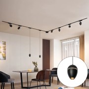 Sistema di illuminazione su binario con 6 faretti e 2 luci a sospensione nere monofase - Magnetic Eggy