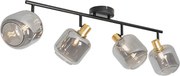 Faretto da soffitto nero con oro e vetro fumé 4 luci - Zuzanna