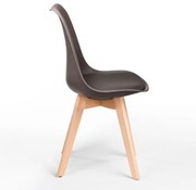 Sedia Nordica Marrone Caffè Con Gambe In Legno E Cuscino Design Moderno