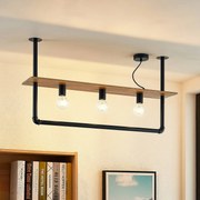 Plafoniera Lindby Kirista, a 3 luci, nero, legno, 100 cm