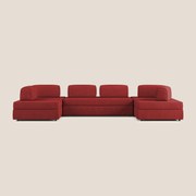 Liberty divano panoramico con pouf estraibile e schienali movibili in tessuto morbido impermeabile T02 rosso