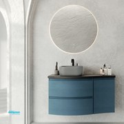 Mobile Bagno Sospeso "Dolce Vita" Da 105 Cm Base Con Due Cassetti Un'Anta Lavabo D'appoggio E Specchio In Finitura Blu Petrolio/Grigio Scuro