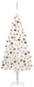 Albero di Natale Artificiale Preilluminato con Palline, Albero di Natale Preilluminato con Palline Bianco 240 cm PVC V