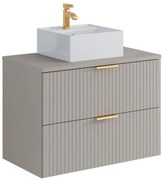 Mobile per bagno sospeso con scanalature e lavabo da appoggio quadrato 80 cm Beige - ZEVARA