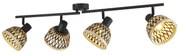 Plafoniera Industrial-Nordico Lancia Acciaio Nero Legno Marrone 4 Luci E14