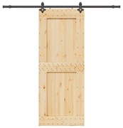 Porta Scorrevole Con Set Hardware 90x210 Cm Legno Massello Pino /