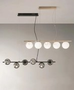 Sospensione monile 5 luci attacco e14 oro e vetri bianchi l.100cm