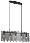 Lampada a sospensione di design nera con vetro fumé ovale a 5 luci - Mochan