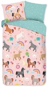 Set copripiumino e federa da bambini rosa/turchese in cotone per letto singolo ed esteso 140x220 cm Horses – Good Morning
