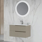 Mobile Bagno Sospeso 80 Cm Due Cassetti Specchio Con Illuminazione Led Diametro 75 Cm Savini Due "Oikos" Pietra