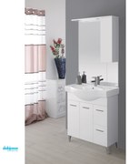 Mobile Bagno A Terra "Stella" Da 85 Cm Composto Da Due Ante E Due Cassetti Lavabo E Specchio Con Pensile Finitura Bianco Lucido