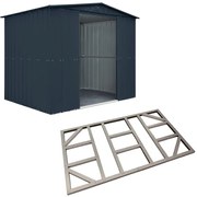 Casetta da giardino Milvy a due falde e telaio del pavimento in acciaio grigio con porta doppio scorrevole e spessore parete 0.3 mm