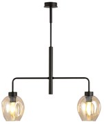 Lampadario Moderno 2 Luci Lukka In Accaio Nero E Vetro Ambra