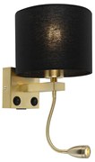 Applique da parete Art Déco oro con USB e paralume nero - Brescia